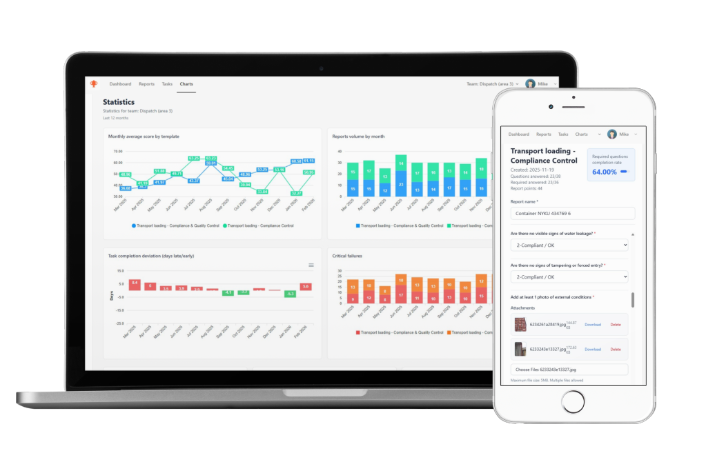 Screenshot of the amphory checklist, incident, and improvement management platform